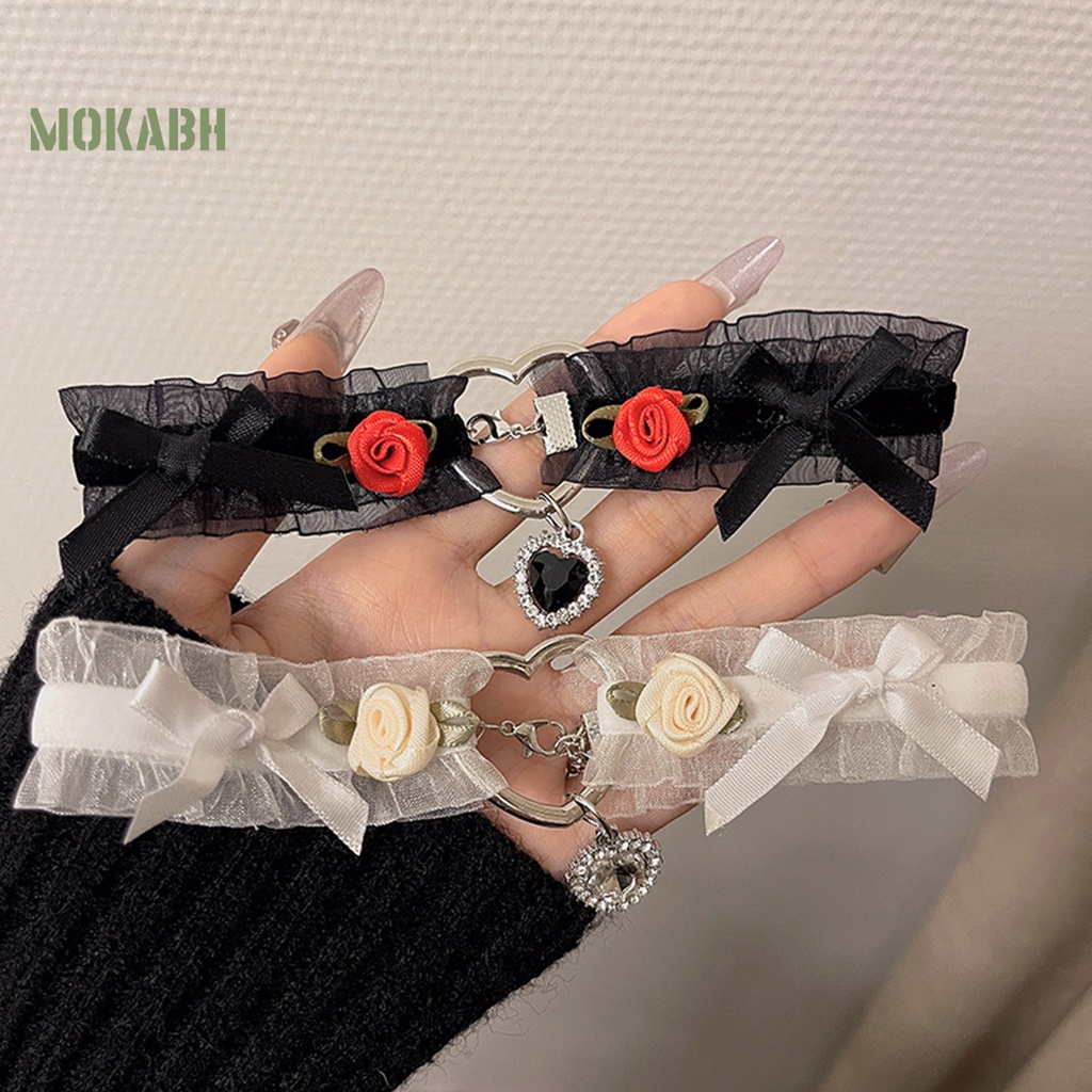 [Mokabh] Vòng Cổ Choker Ren Mặt Hình Trái Tim Nhỏ Thắt Nơ Đính Đá Thanh Lịch Quyến Rũ Dành Cho Nữ