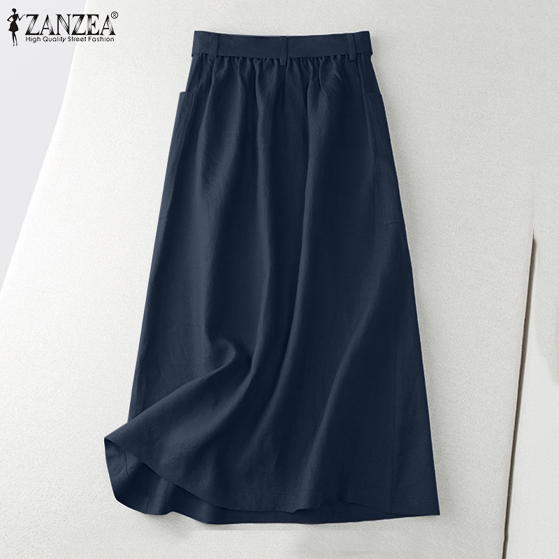 Zanzea Chân Váy Cotton Lưng Cao Có Túi Bên Hông Thời Trang Hàn Quốc Cho Nữ