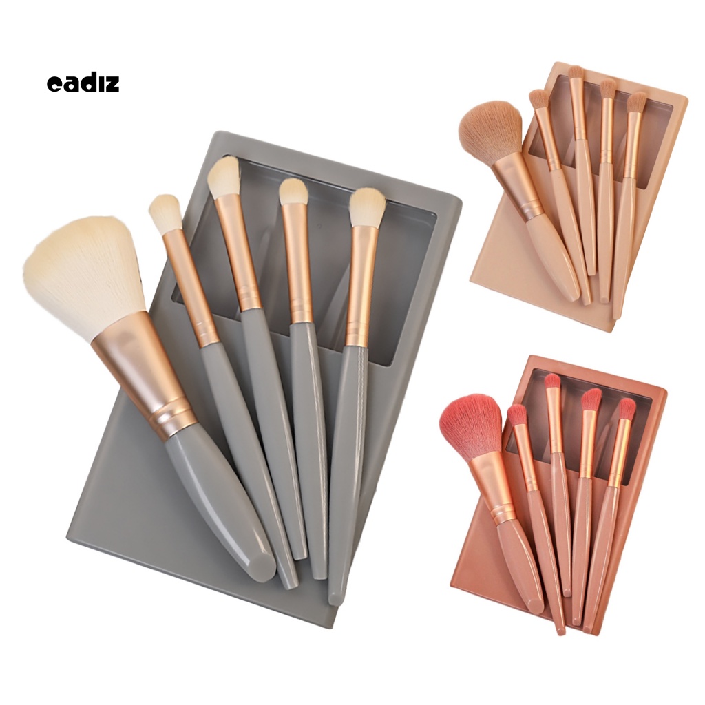 Bộ 5 Cọ Trang Điểm Với Gương Và Tay Cầm Chống Trượt Mềm Mại Dễ Dàng Mang Theo