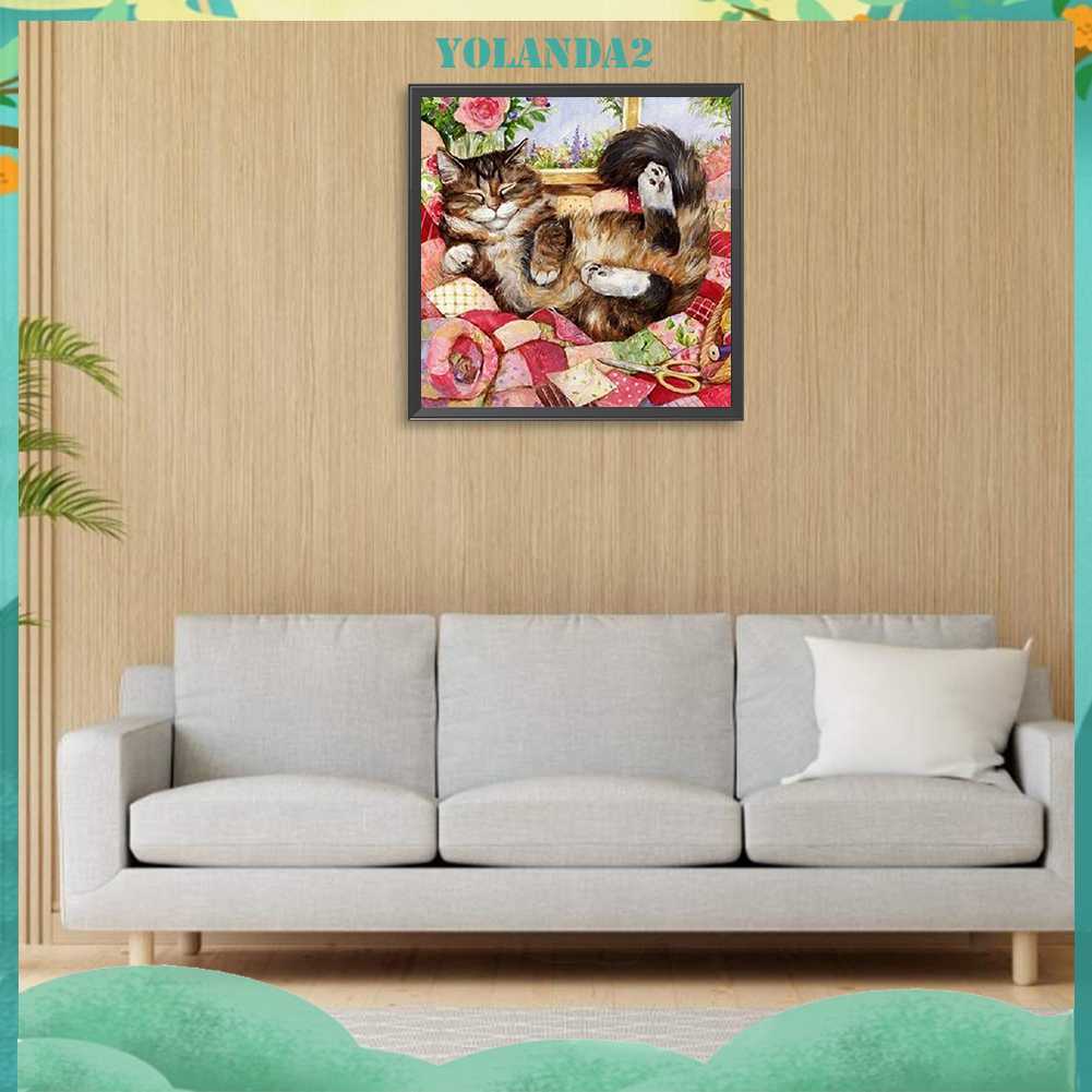 Tranh Đính Đá Kim Cương Toàn Bộ 5D DIY Hình Vẽ Mèo Trang Trí Nhà Cửa