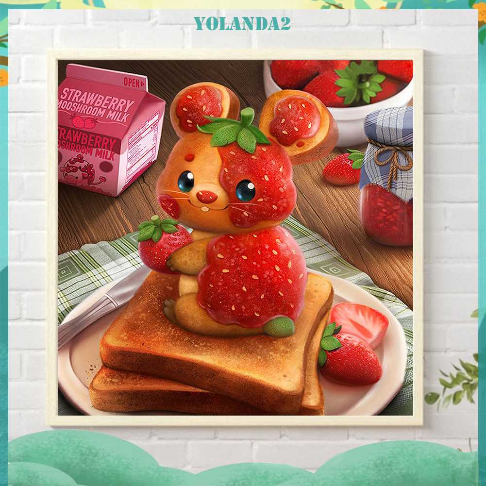 Tranh Đính Đá Kim Cương Toàn Bộ 5D DIY Hình Vẽ Thỏ Dâu Tây