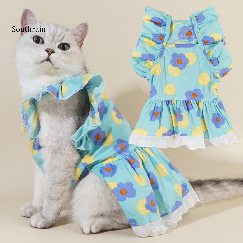 Đầm Công Chúa Bằng Cotton In Hoa Viền Ren Thời Trang Mùa Hè Cho Thú Cưng