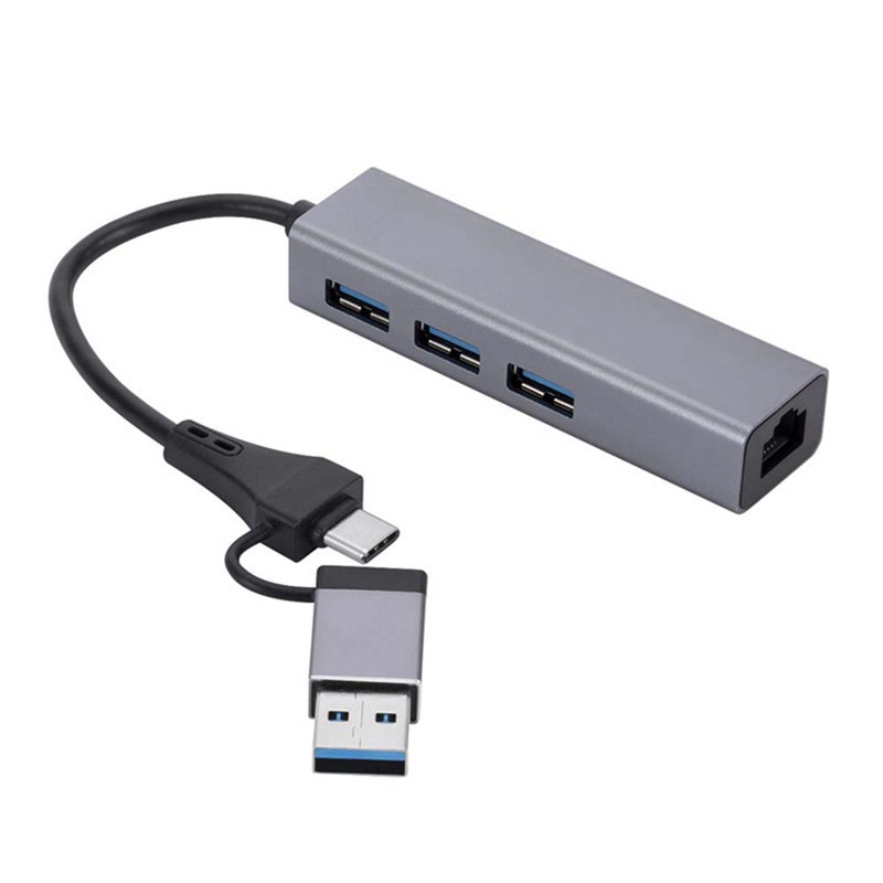Thẻ Mạng Gigabit 1000Mbps 3 Cổng 3.0 HUB 2 Trong 1 Cáp USB-C Sang RJ45
