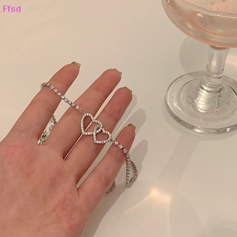 {Ffsd} Vòng cổ Hai Trái Tim Ánh Kim Cương Sáng Bóng Phong Cách Hàn Quốc Thời Trang Làm Quà Tặng Trang Sức Cho Nữ