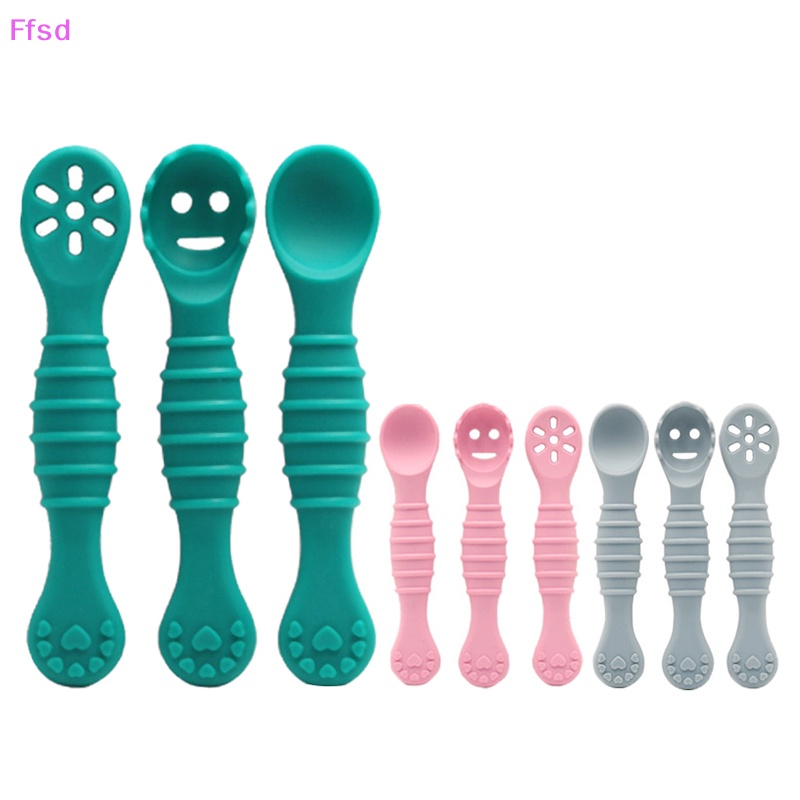 Bộ Muỗng Nĩa Bằng Silicon Mềm Tay Cầm Ngắn Tập Ăn Cho Bé