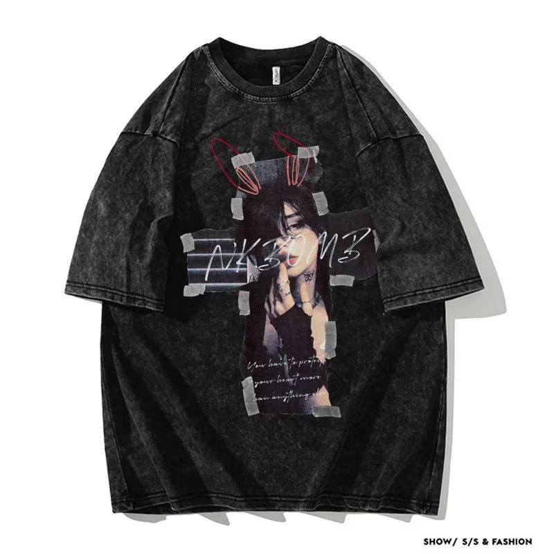 Áo Thun Tay Lỡ In Họa Tiết Phong Cách Hip Hop Âu Mỹ Thời Trang Đường Phố Mới 2023