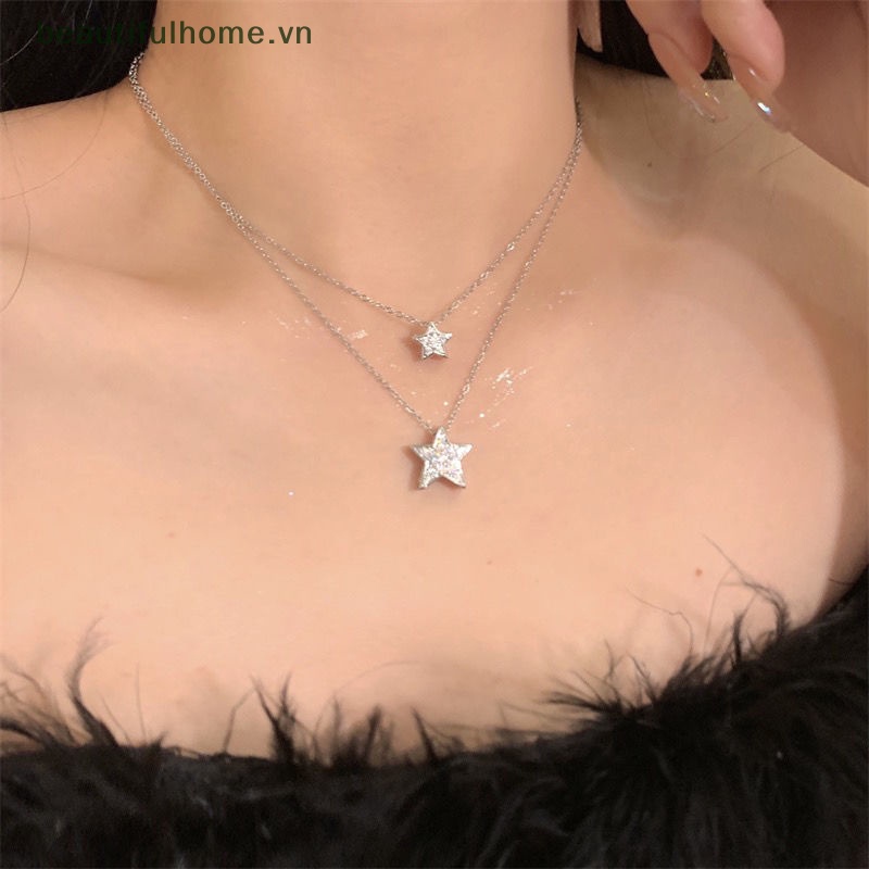 Vòng cổ Hai Lớp Mặt Hình Ngôi Sao Đính Đá Pha Lê Thời Trang Cho Nữ