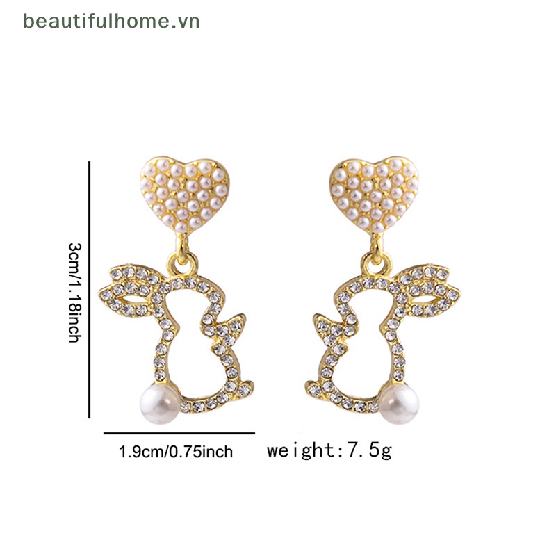 [beautifulhome] Bông Tai Hình Trái Tim / Thỏ Đính Ngọc Trai Giả Thời Trang Phong Cách Hàn Quốc Cho Nữ [beauty]