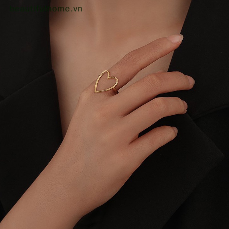 Nhẫn Mở Bằng Thép Không Gỉ Hình Trái Tim Lớn Có Thể Điều Chỉnh Thời Trang Cho Cặp Đôi
