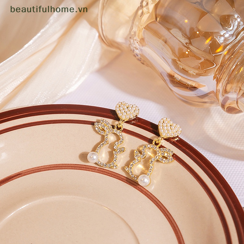 [beautifulhome] Bông Tai Hình Trái Tim / Thỏ Đính Ngọc Trai Giả Thời Trang Phong Cách Hàn Quốc Cho Nữ [beauty]