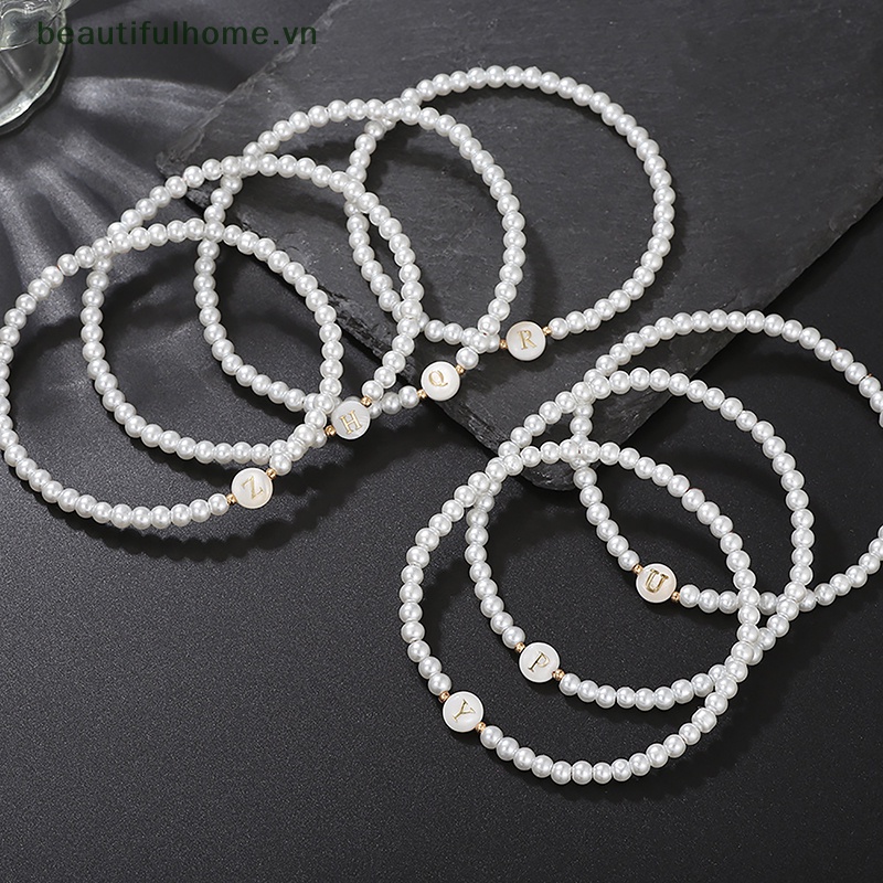 Vòng Tay Chuỗi Hạt Ngọc Trai Mặt 26 Chữ Cái Thời Trang Cho Nữ