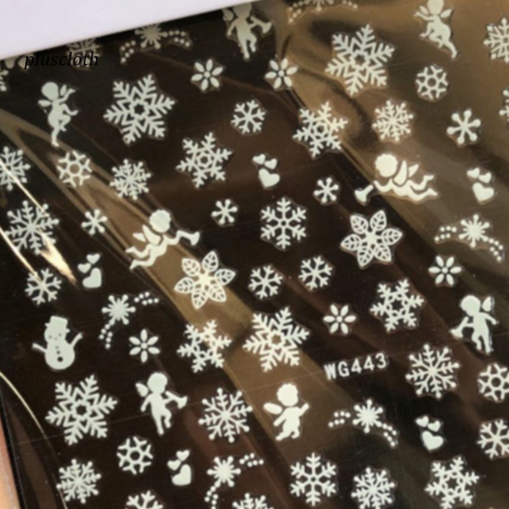 1 Tấm Sticker Phát Quang Họa Tiết Bông Tuyết 3D Dán Móng Nghệ Thuật