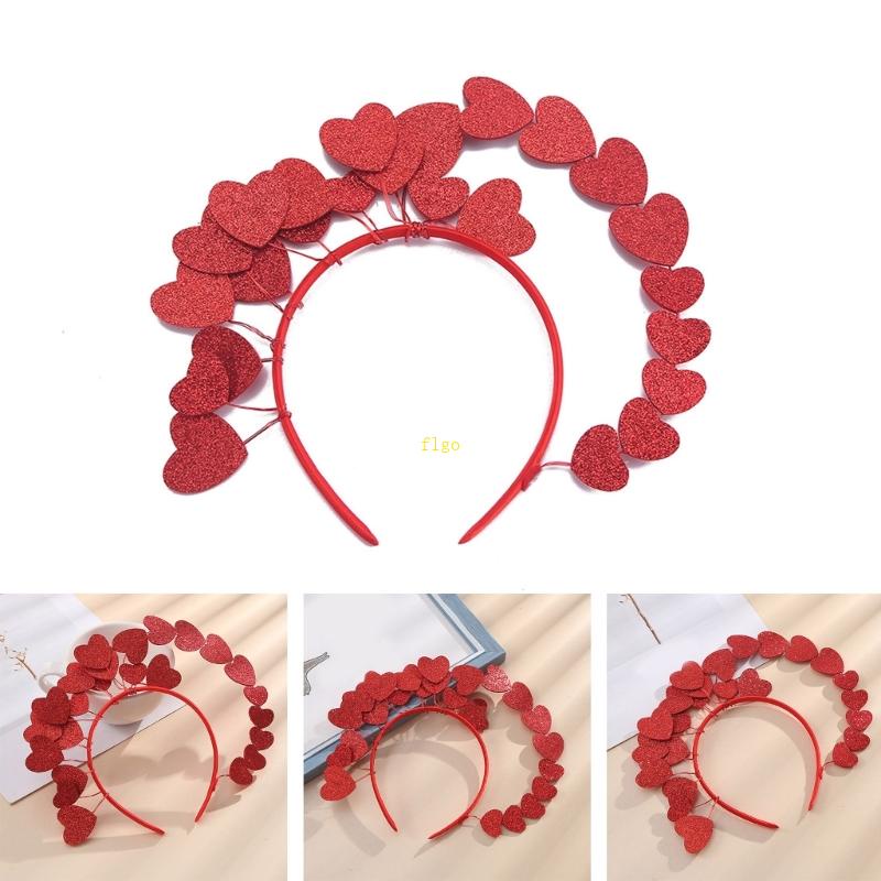 Flgo Băng Đô Cài Tóc Hình Trái Tim Đính Kim Sa Lấp Lánh Màu Đỏ Dành Cho Thanh Thiếu Niên Dự Tiệc Rửa Mặt