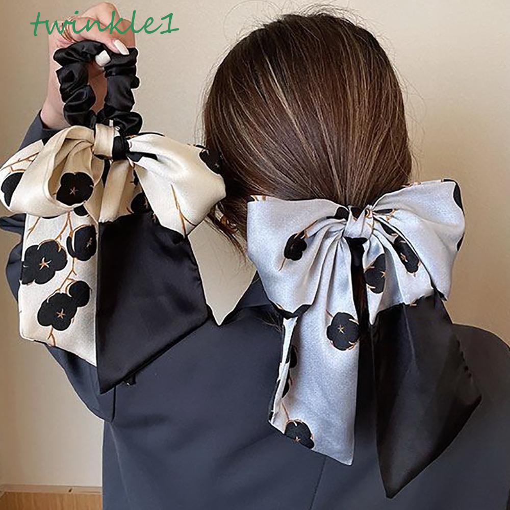 Dây Buộc Tóc Vải Satin In Họa Tiết Hoa Phong Cách Retro Hàn Quốc