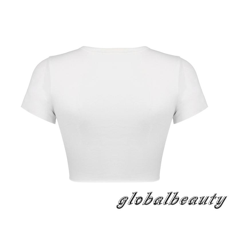 Áo Thun Crop Top Tay Ngắn In Chữ Đính Kim Sa Dễ Thương Dành Cho Nữ