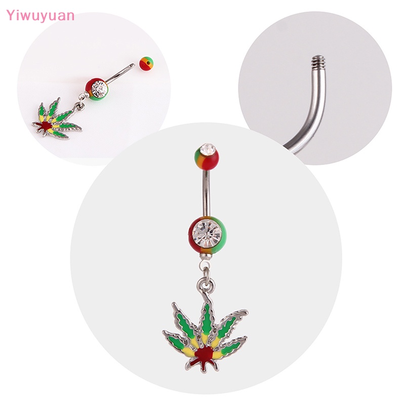 < Yiwuyuan > Khuyên Rốn Đính Đá Zircon Hình Lá Phong Thời Trang Mới Cho Nữ
