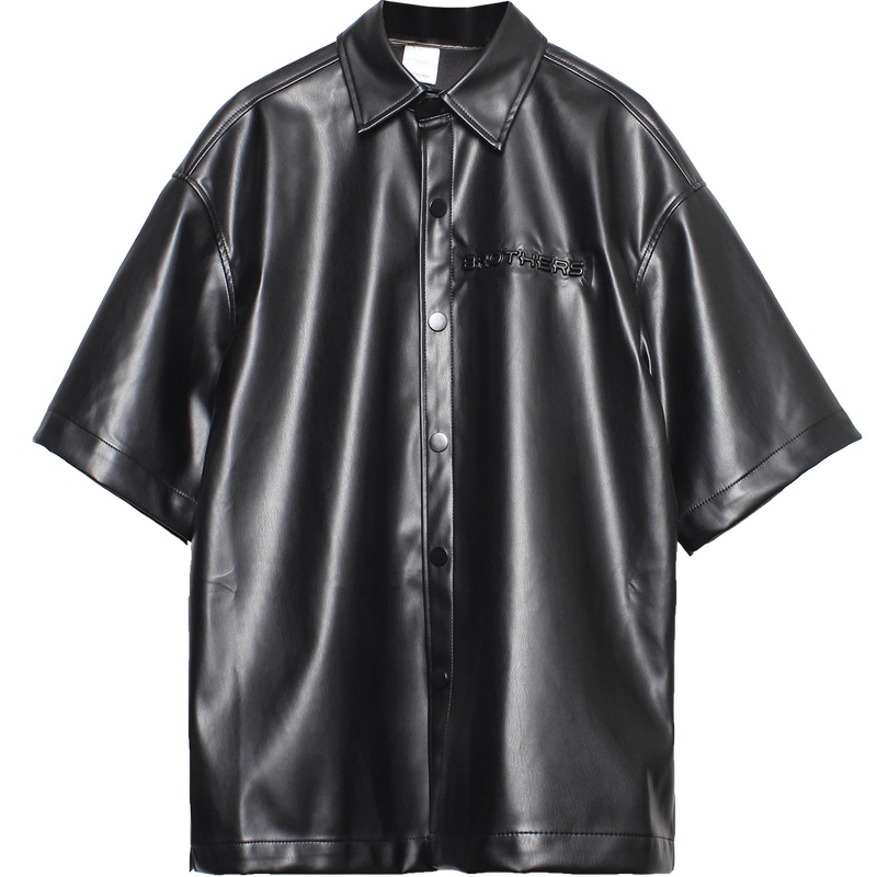 Áo Khoác Da PU Tay Ngắn Dáng Rộng Dập Nổi Họa Tiết Đường Phố Mỹ Cá Tính Thời Trang Mùa Hè Cho Nam