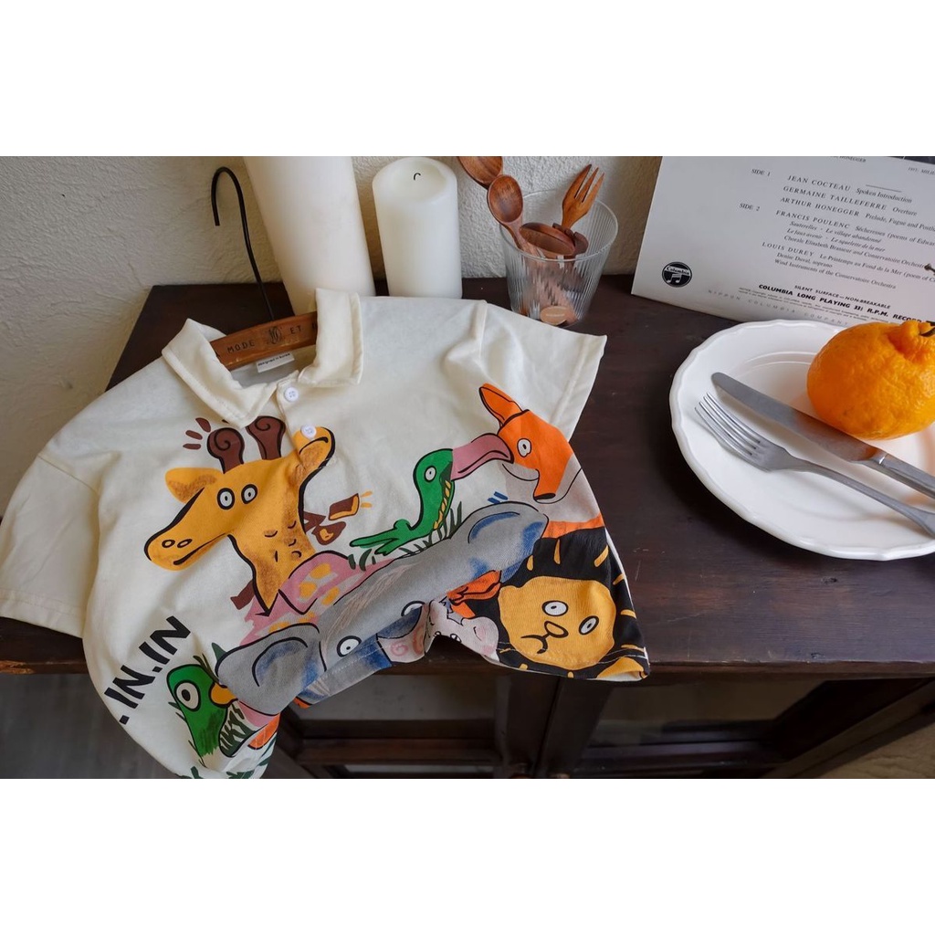 Áo Thun polo Cotton Tay Ngắn Cổ Tròn In Hình Động Vật Thoải Mái Thời Trang Mùa Hè Cho Bé Gái