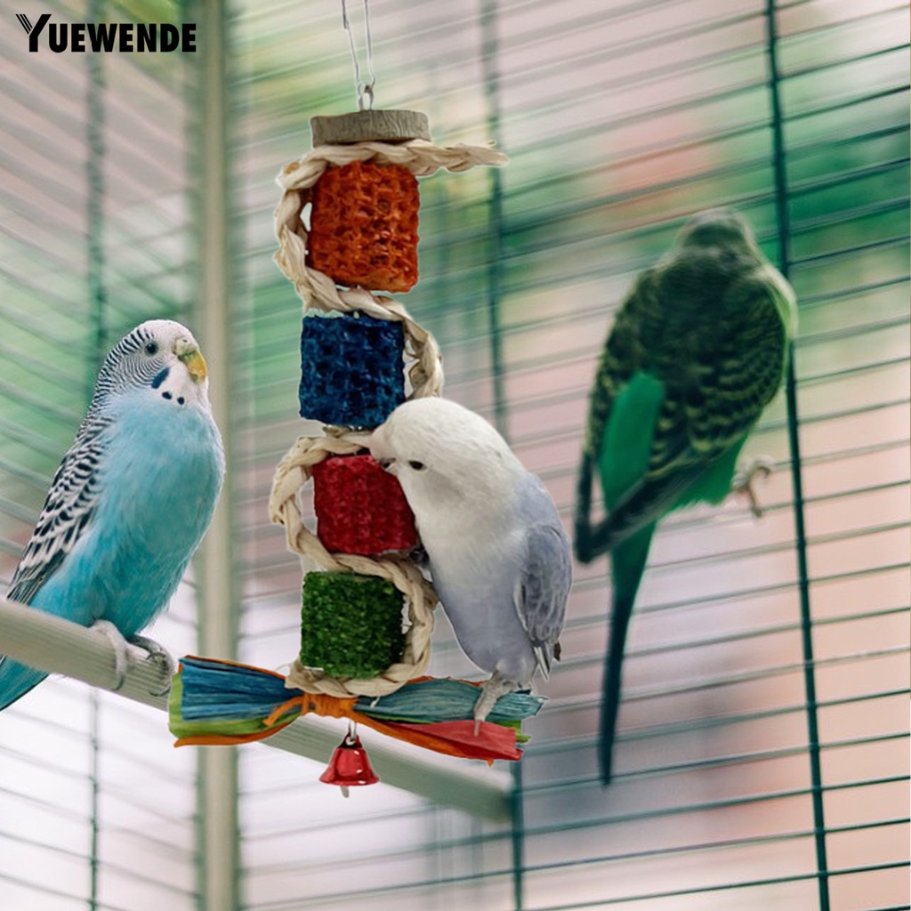 Yq.e Đồ Chơi Khối Gỗ Hình Bắp Ngô Nhiều Màu Sắc Có Chuông Dành Cho Chim Vẹt