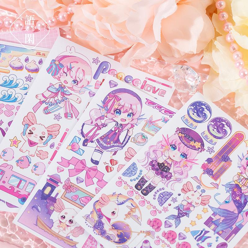 Sticker Dán Trang Trí Nhật Ký Sổ Tay DIY Hình Cô Gái Và Vương Quốc Tế Dưới Nước
