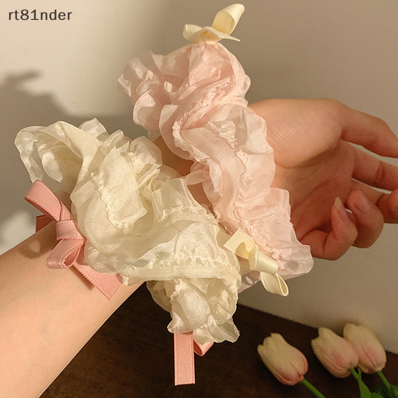 Dây Buộc Tóc Vải Lưới Hình Nơ Màu Hồng Phong Cách Hàn Quốc Đơn Giản Cho Nữ