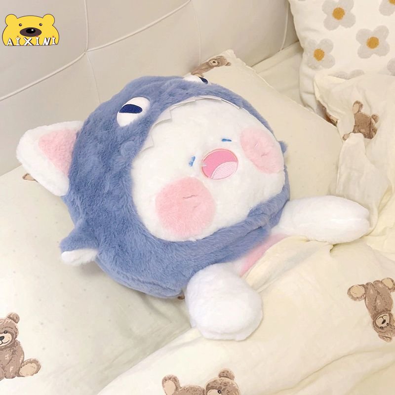 30/50cm Gấu Bông Mèo Dudu Cá mập mèo Gối mèo Dễ Thương dài búp bê mèo, đồ chơi sang trọng Quà tặng trẻ em Mũ có thể cởi