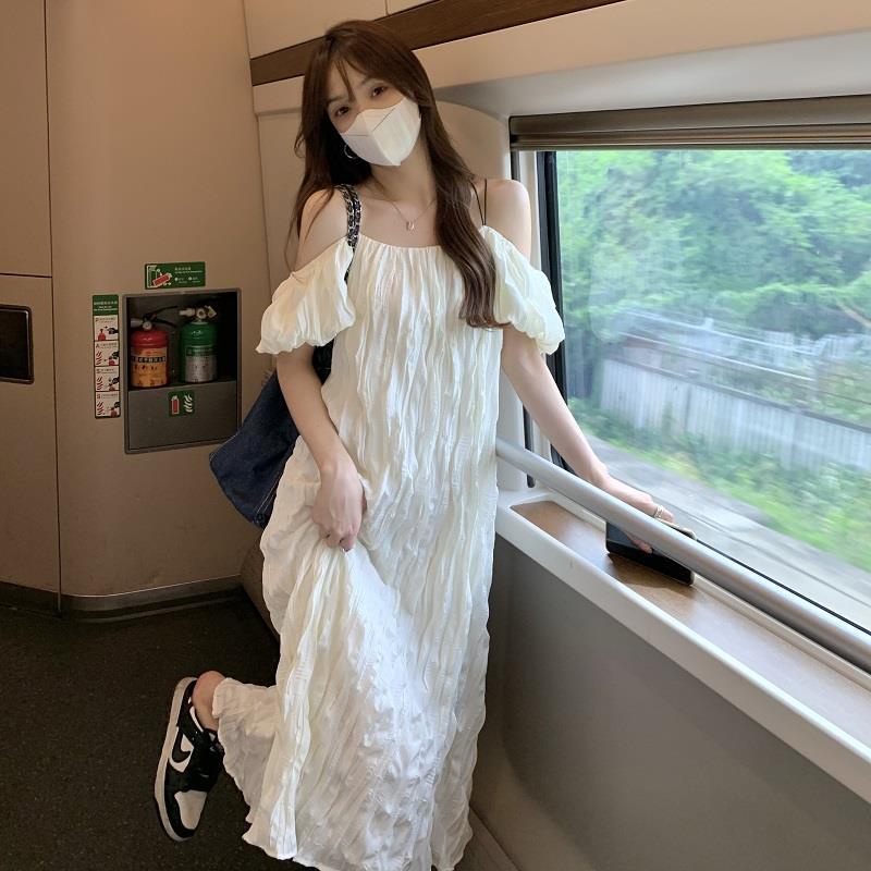 Đầm Hai Dây Dáng Dài Rộng Cổ Chữ V Xếp Ly Màu Trơn Thời Trang Cho Nữ 6.30