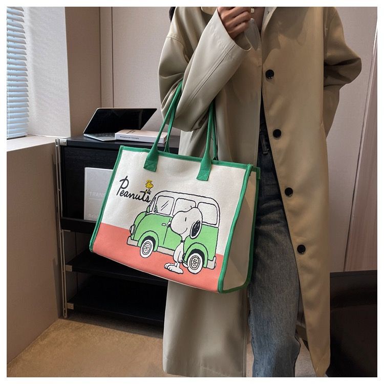 Túi Tote Đeo Vai / Xách Tay Bằng Vải Bạt Sức Chứa Lớn In Họa Tiết Hoạt Hình Cho Mẹ / Bé
