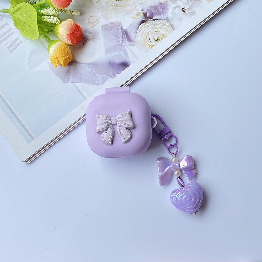 Vỏ Bảo Vệ Hộp Sạc Tai Nghe Samsung Galaxy buds live / buds 2 pro Galaxy buds 2 Bằng Silicon Họa Tiết Hoa tulip Dễ Thương Kèm Móc Treo Chìa Khóa