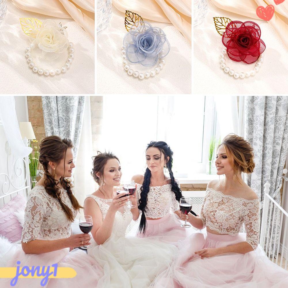 Bộ 2 Vòng Hoa Đeo Tay Thời Trang Cho Cô DâuHoa Vải Satin Trang Trí Đám Cưới