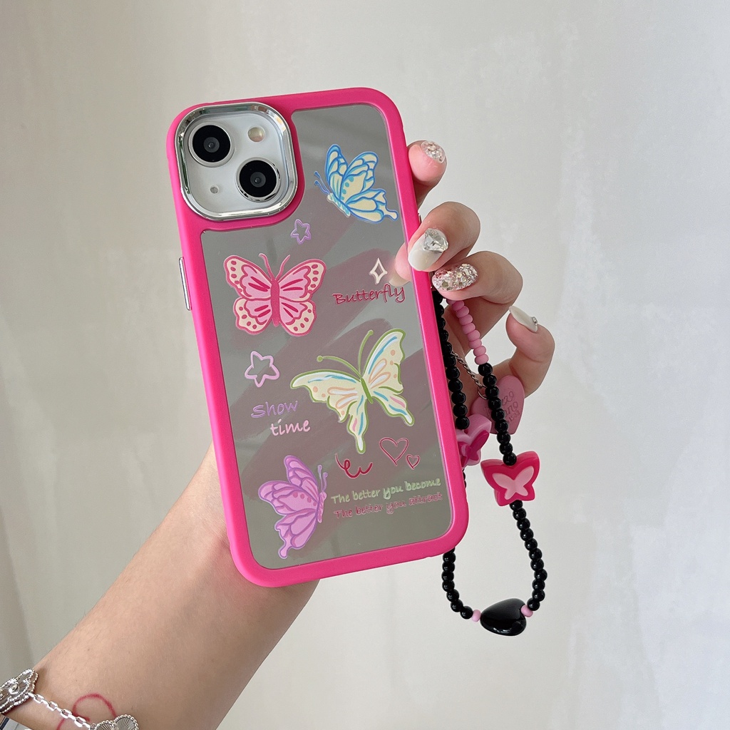 Ốp Điện Thoại TPU Mềm Mặt Gương Có Dây Đeo Chống Sốc Cho Apple IPhone 14 13 12 11 Pro Max