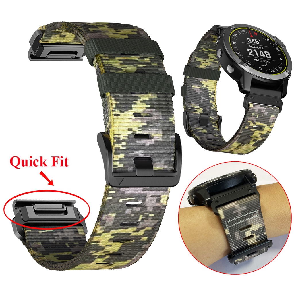 Dây Đeo Nylon 26mm 22mm Họa Tiết Rằn Ri Thay Thế Cho Garmin Fenix 7 7X 6 6X Pro 5 5X Plus 3 3HR 2 Marq Epix Gen2 Pro 47mm 51mm