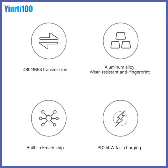 Dây Cáp Sạc Nhanh Yinrti PD240W Hai Đầu Có Chip C Đực Sang C Cái Cho Cáp Sạc Truyền Dữ Liệu