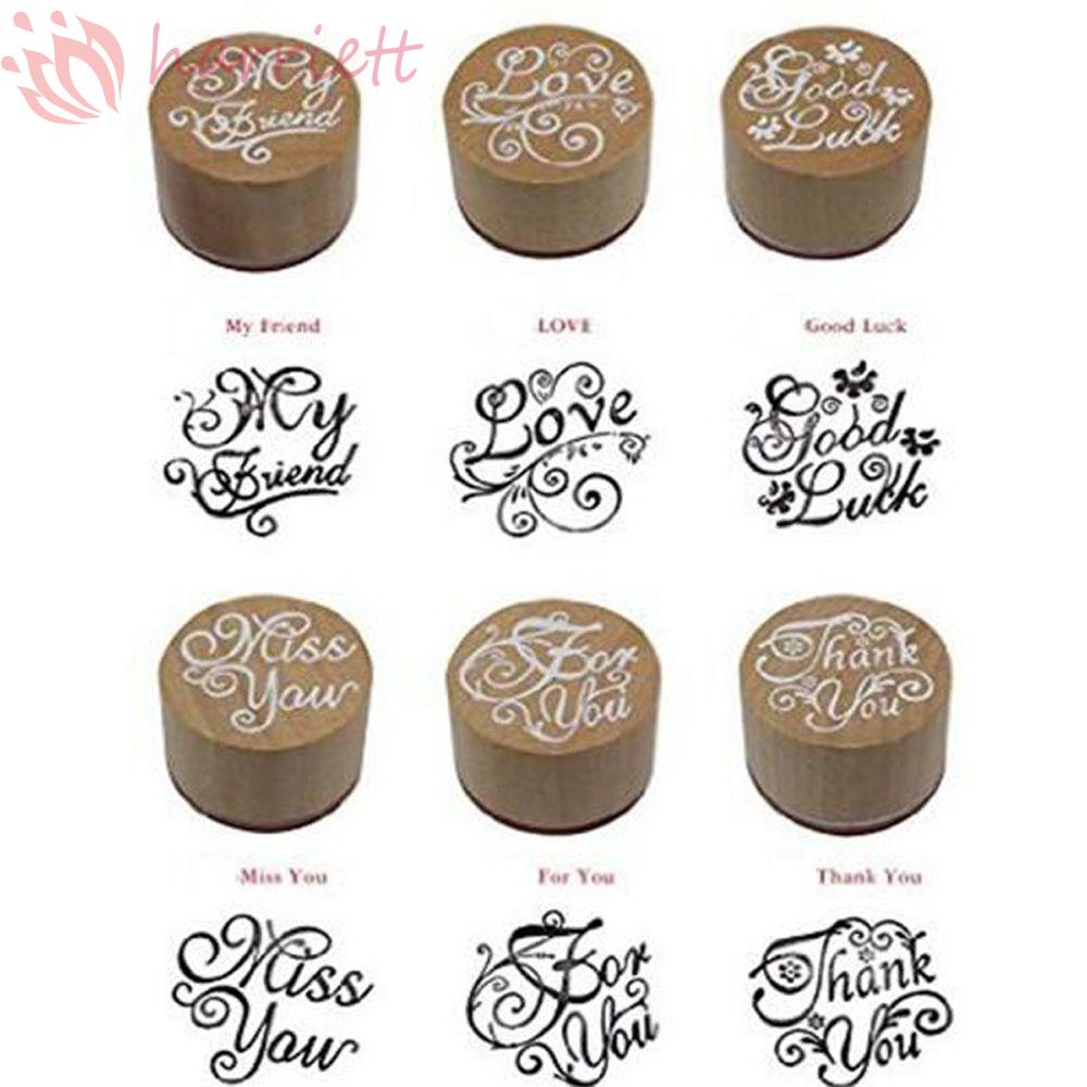 Con Dấu Gỗ Hình Tròn In Chữ Độc Đáo Trang Trí Sổ Tay DIY