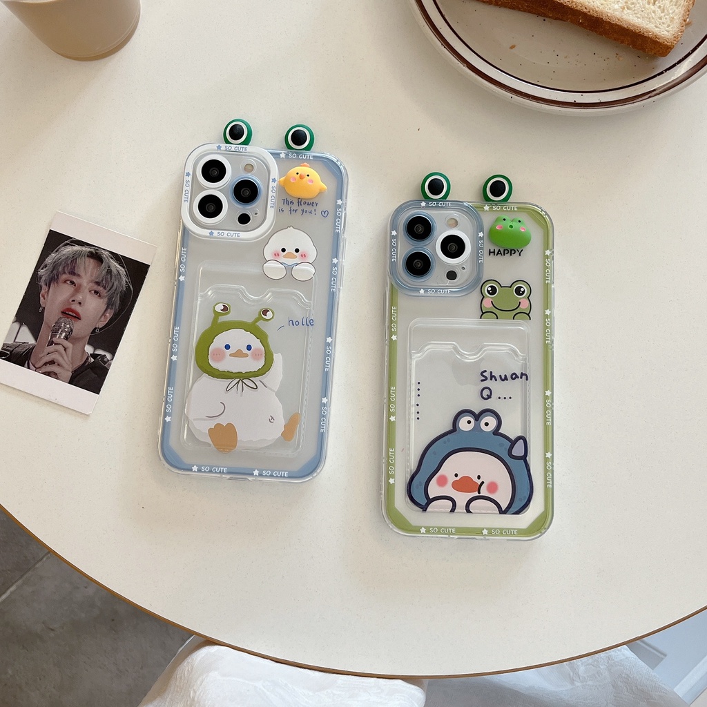 Ốp Điện Thoại Tpu Mềm Trong Suốt Hình Ếch Hoạt Hình Có Ngăn Đựng Thẻ Cho iPhone 14 Plus 13 12 11 Pro XR XS Max