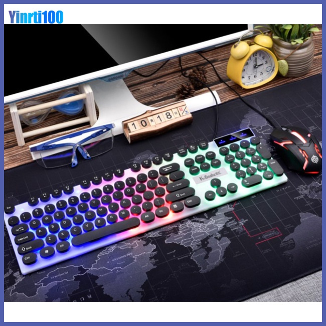 Bộ Bàn Phím Cơ Có Dây Yinrti Kèm Chuột Và Đèn Sau Kết Nối USB Cho Máy Tính Để Bàn Laptop