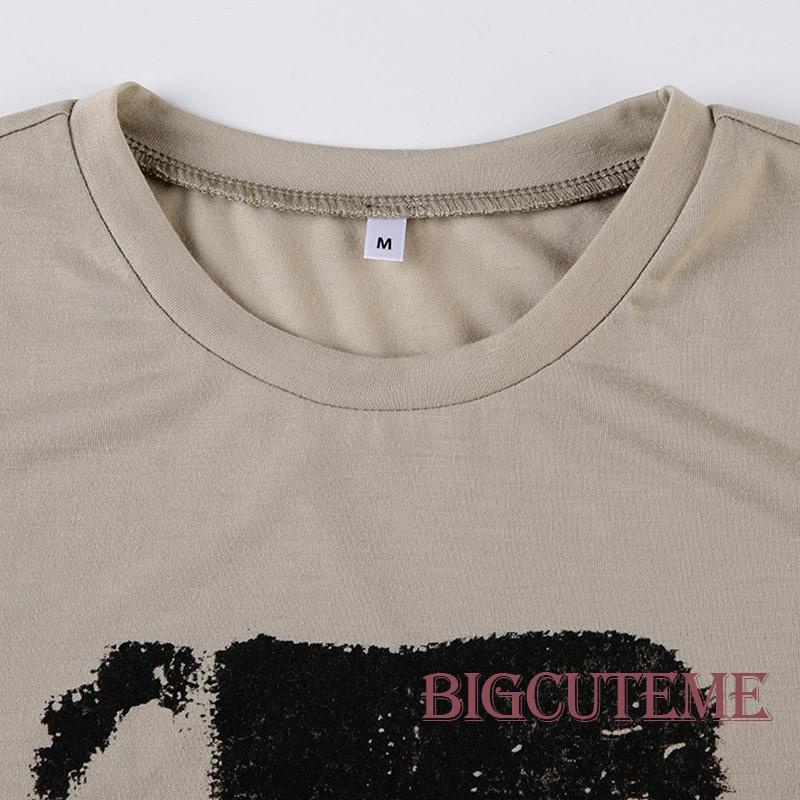 [] Áo Thun Ngắn Tay Cổ Tròn In Họa Tiết Trừu Tượng Ôm Dáng Phong Cách Đường Phố Thời Trang Mùa Hè Cho Nữ