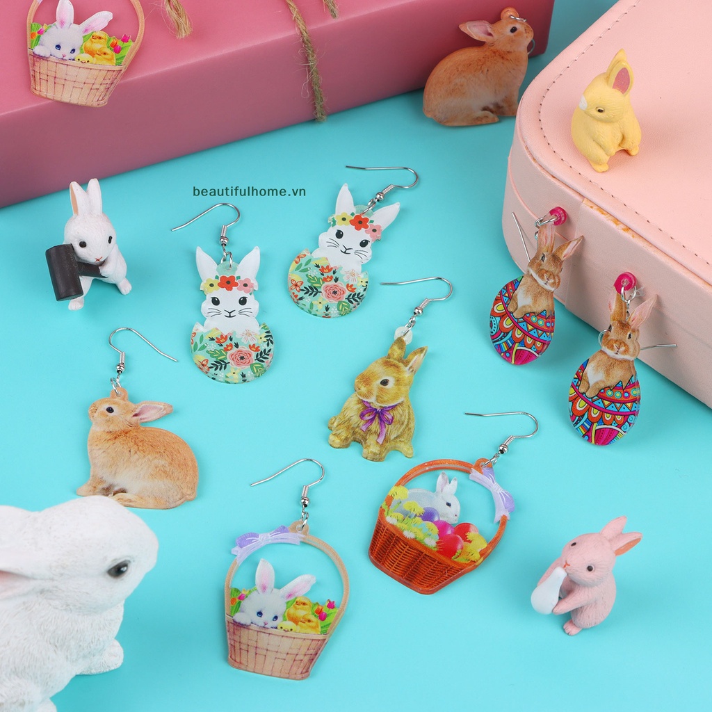 Set 6 Đôi Bông Tai Acrylic Hình Thỏ Phục Sinh Dễ Thương Cho Nữ
