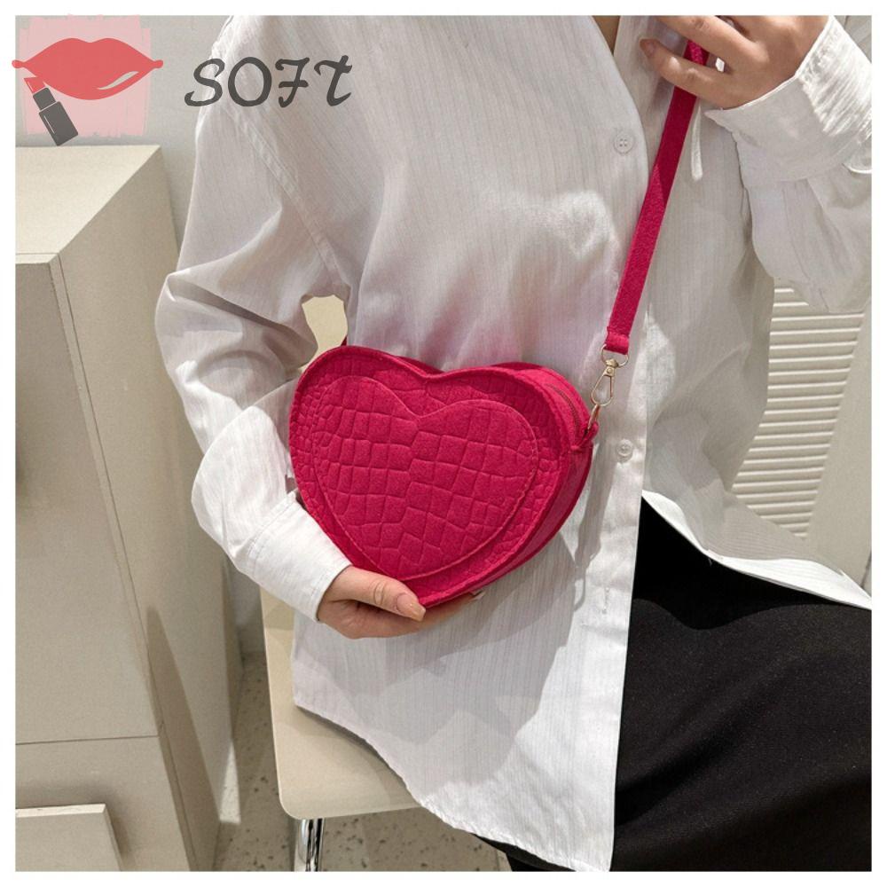 Túi Xách Thời Trang Niche Bằng Vải Nỉ Màu Đen / Đỏ / Kaki Hình Trái Tim Cho Nữ