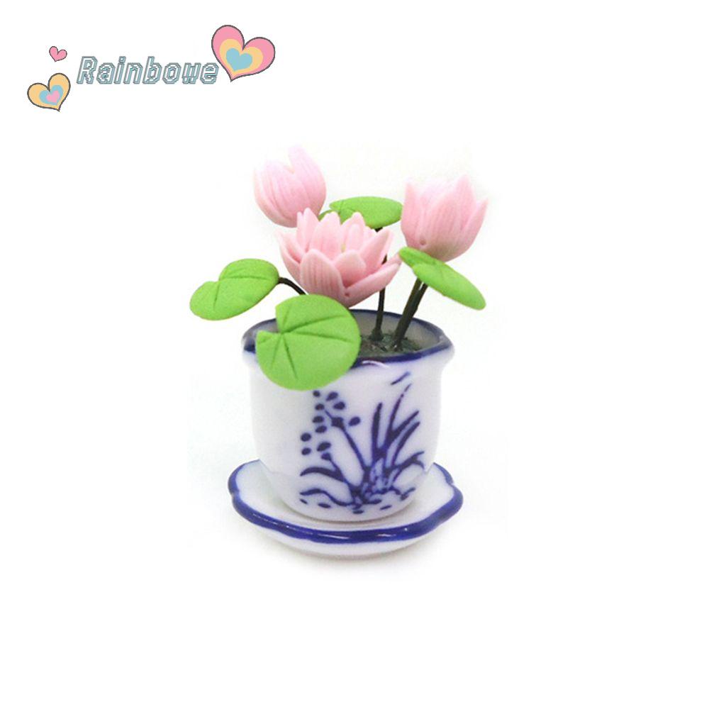 1 Bộ Mô Hình Chậu Hoa Sen Mini Trang Trí Nhà Búp Bê Tỉ Lệ 1: 12
