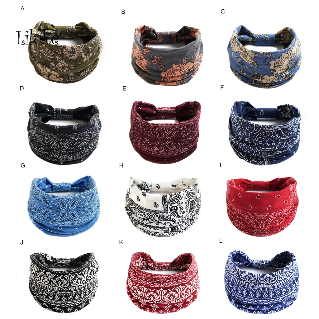 Băng Đô Bandana Co Giãn Thấm Hút Mồ Hôi In Họa Tiết Phong Cách Bohemian Thời Trang Cho Nữ