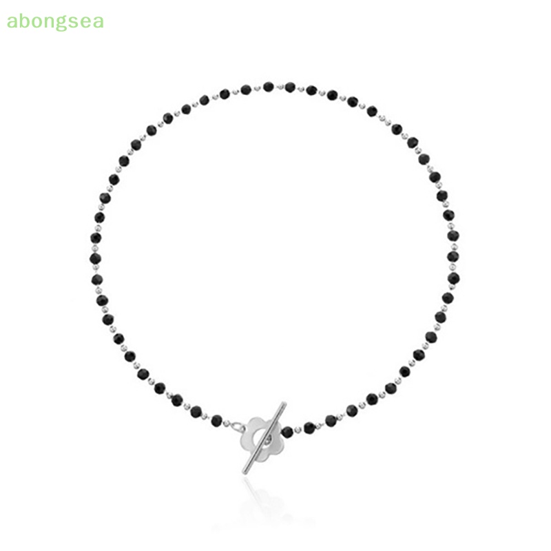 Vòng cổ Chuỗi Hạt Đen Mặt Hoa Kiểu Hàn Quốc Thanh Lịch Cho Nữ