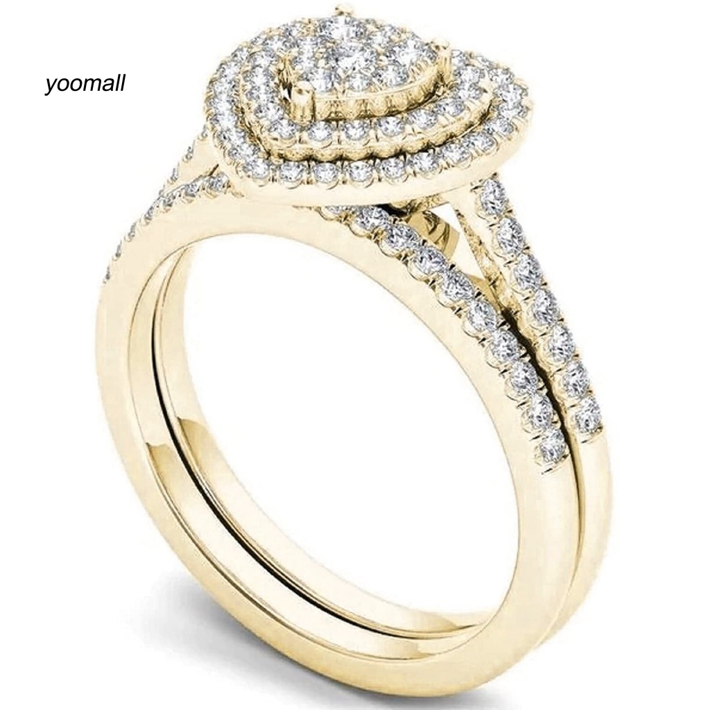 Set 2 Nhẫn Đeo Tay Kim Loại Đính Đá Thời Trang Cho Nữ