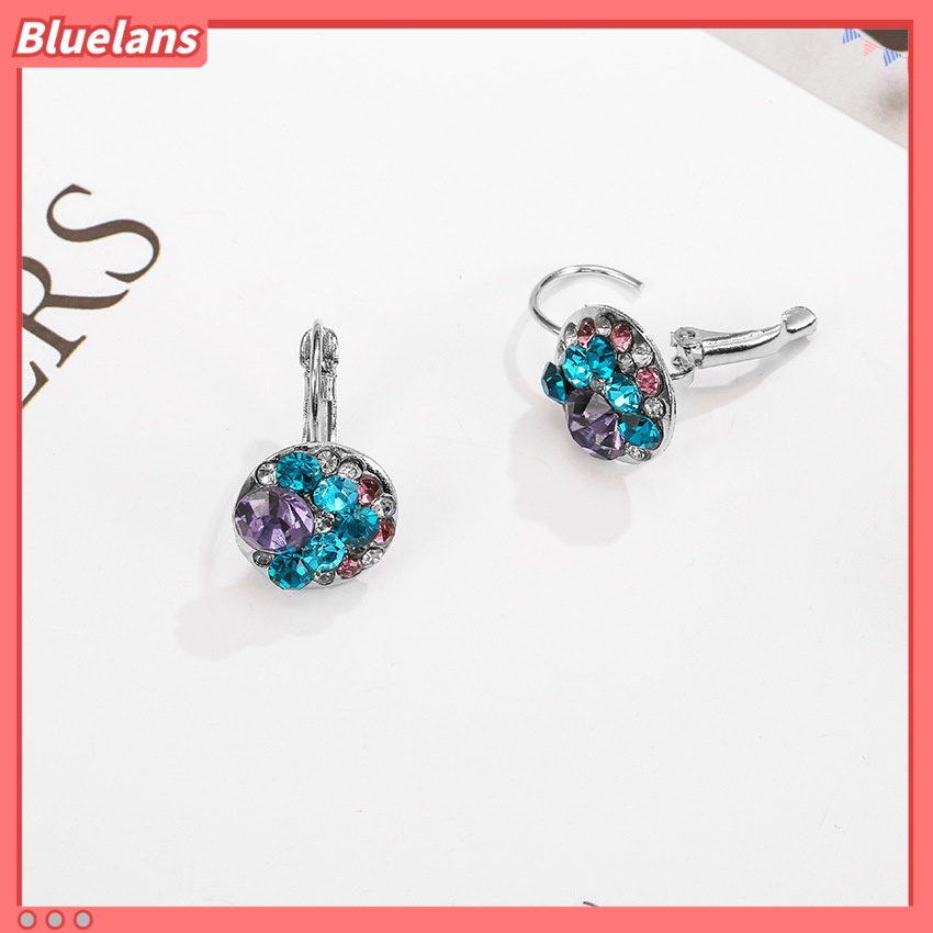 [BLS] Khuyên Tai Nút Tròn Đính Kim Cương Pha Lê Nhiều Màu Sắc Bằng Hợp Kim Cho Nữ