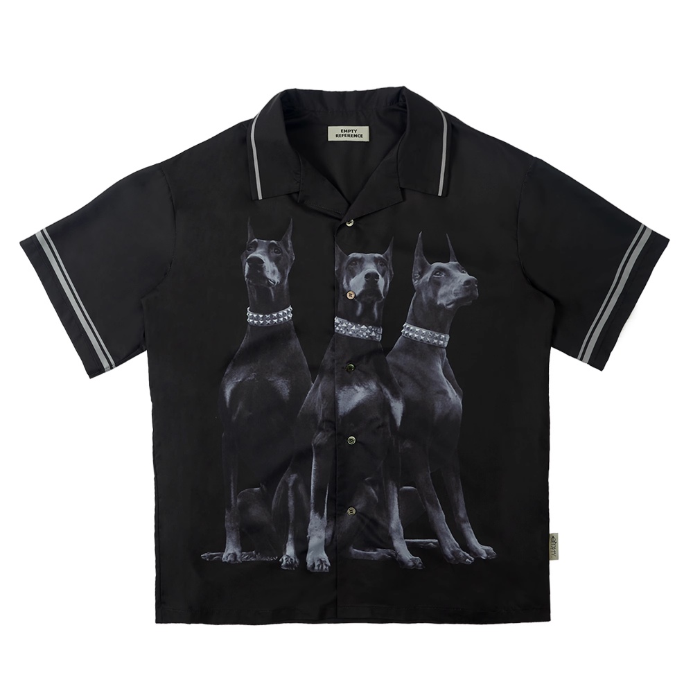 Áo Sơ Mi Ngắn Tay Dáng Rộng Màu Cà Phê Đen In Hình Doberman Cá Tính Cho Nam
