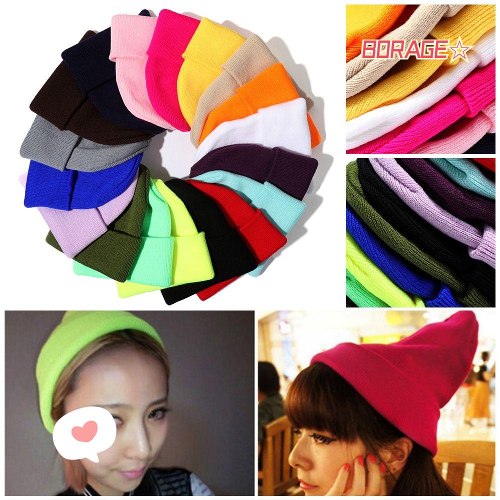 Mũ Beanie Dệt Kim Màu Trơn Dễ Thương Cho Nữ