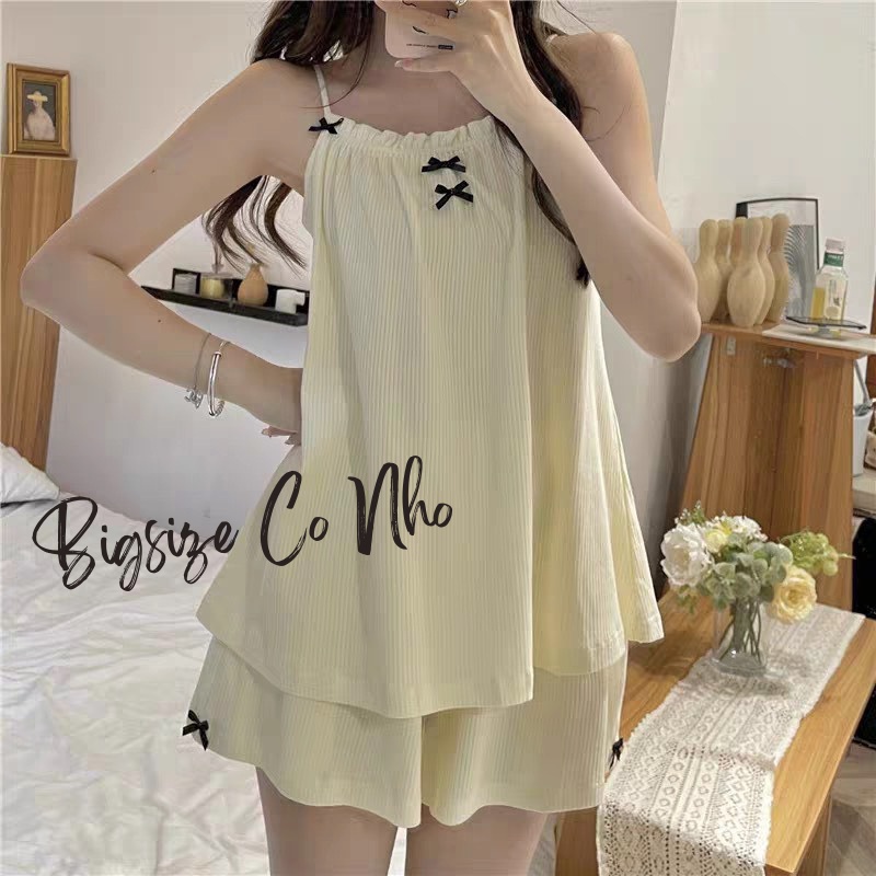 Set bộ BIGSIZE CÔ NHỎ nữ gồm áo dây dáng dài họa tiết dấu nhân tạo điểm nhấn kèm quần đùi thun SET44