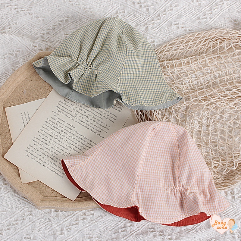 Ins Mũ Xô Hai Mặt Màu Trơn Diềm Xếp Nếp Có Thể Điều Chỉnh Cho Bé Gái