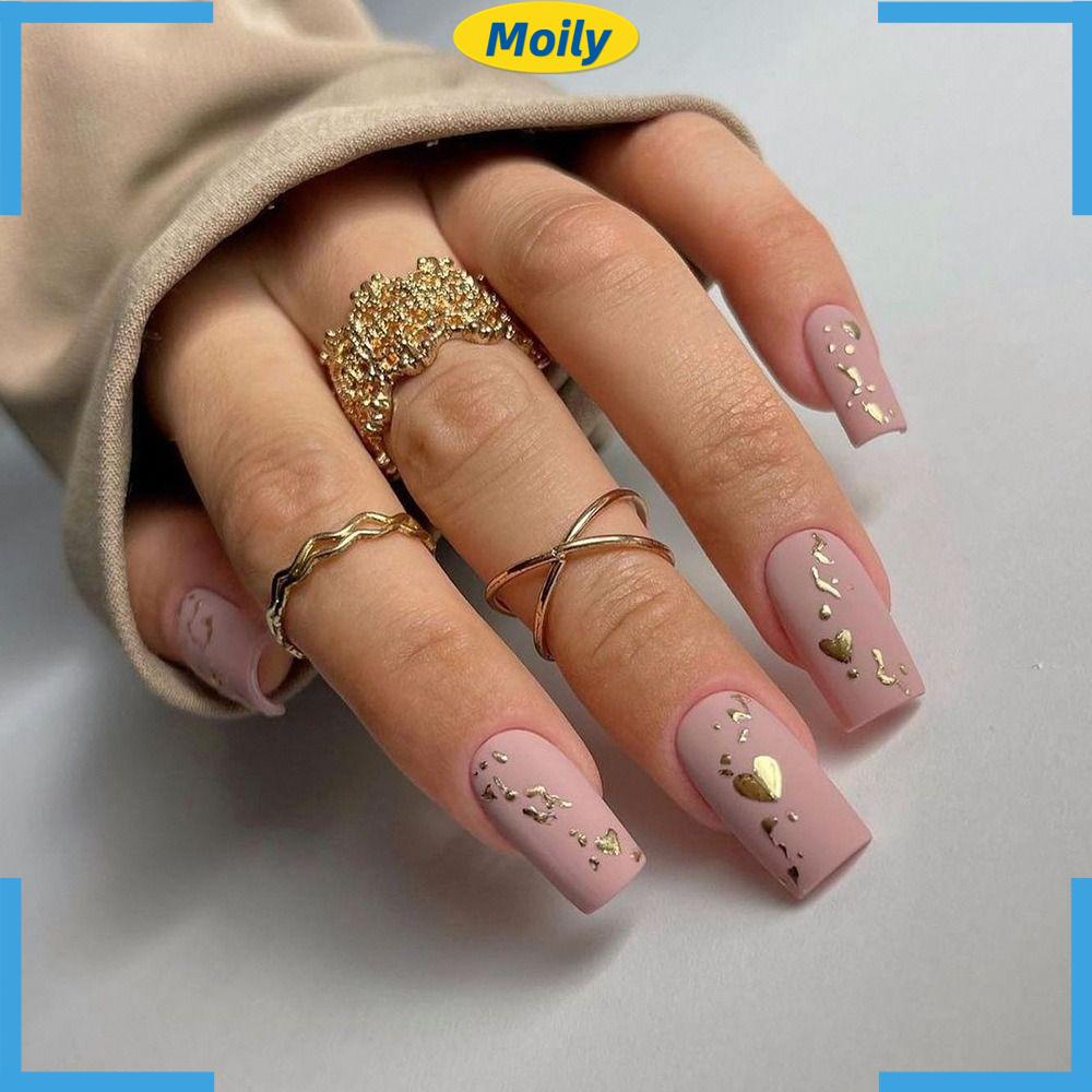 MOILYVN Bộ 24 Móng Tay Giả Hình Hoa Lá Dạng Nhấn Có Thể Tháo Rời DIY