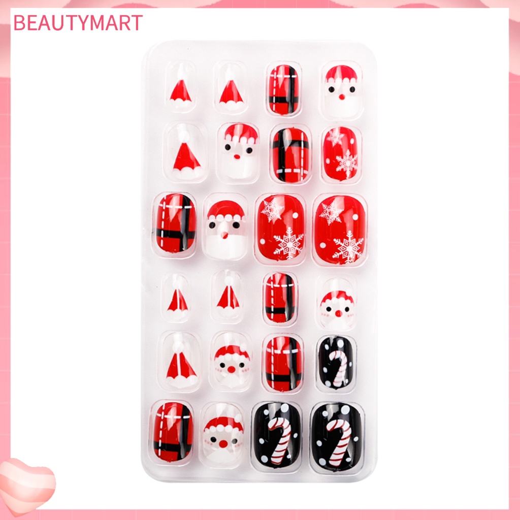 Hộp 24 Móng Tay Giả Tự Dính Siêu Mỏng Họa Tiết Hoạt Hình Giáng Sinh Có Thể Tháo Rời Cho Nữ